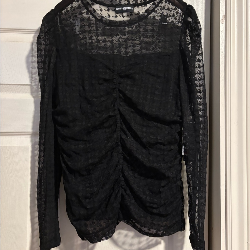 NWT Karl Lagerfeld Black Ruched Top